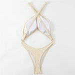 Sexy Off White Flower Swimwear One Piece Swimsuit Women Cross Bandage Cut Out Monokini High Cut Bathing Suit Swimming Beach Wear