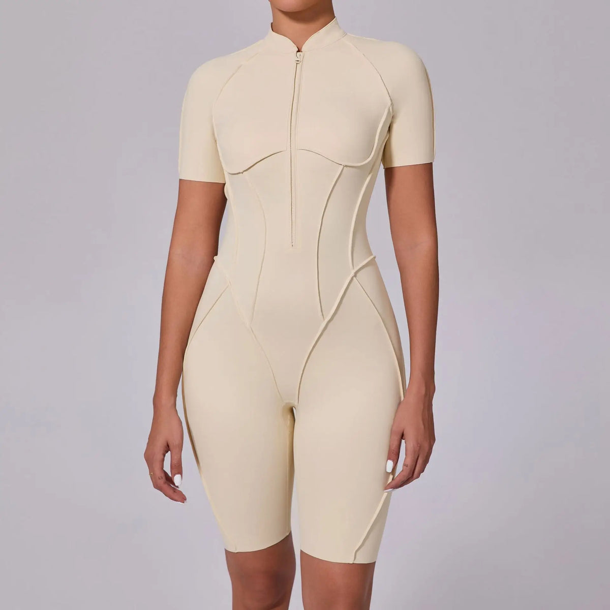 Summer Zipper Short Sleeve Yoga Jumpsuit Women Outerwear Sports Fitness Hip-lifting Backless One-piece Workout Gym Tracksutis