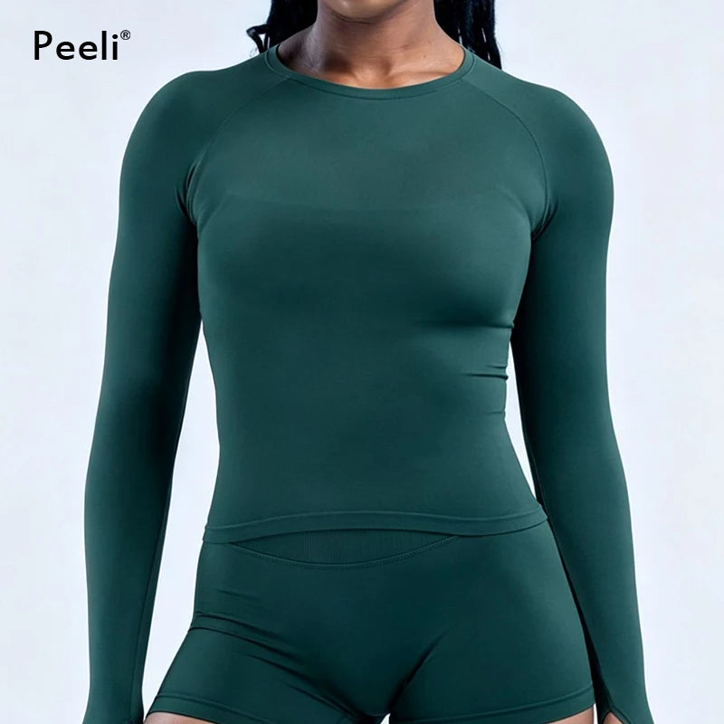 Long Sleeve Gym Top Women's Gym Clothes Fitness Yoga Tops Sport Shirt Seamless Dry Fit Quick Dry O Neck Running Workout Blouse