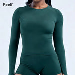 Long Sleeve Gym Top Women's Gym Clothes Fitness Yoga Tops Sport Shirt Seamless Dry Fit Quick Dry O Neck Running Workout Blouse