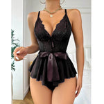Women's Hollow See Through Bodysuits Slim Fit Erotic Sheer Lace Jumpsuit Bodysuit Sexy Fashion Pajamas One-Piece Suit