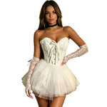 Sexy Bunny Cat Cosplay Lingerie Set for Women Lace Corset Tutu Skirt with Gloves Headband Halloween Party Costume Erotic Outfit