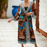 13 Colors Printed With Belt Crochet Knitted Tunic Beach Cover Up Cover-ups Beach Dress Beach Wear Beachwear Female Women K7201