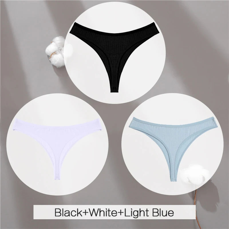 3Pcs/Set Women Cotton G-String Panties Female Low Rise Thongs Ladies Sexy Bikini 7 Solid Color Girl Soft M-XL Intimates Lingerie