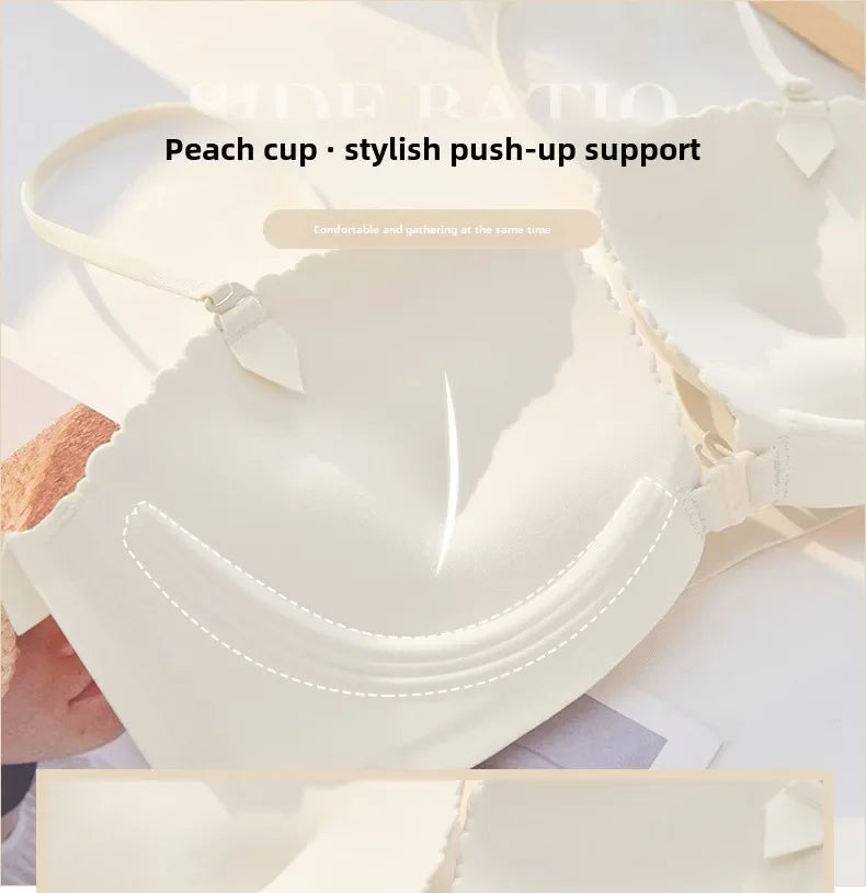 Front Button Underwear Women's Small Chest Pull Up To Show Large Summer Thin Collection Breast Anti-sag White Thin Strap Bra