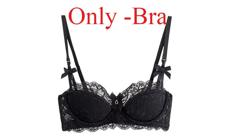 French Pure Desire Bralette AB Cup Wireless Lace Bra Set-Small Bust Push Up ComfortChubby Girl Bow Design Thin Fold Plus Size