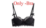 French Pure Desire Bralette AB Cup Wireless Lace Bra Set-Small Bust Push Up ComfortChubby Girl Bow Design Thin Fold Plus Size