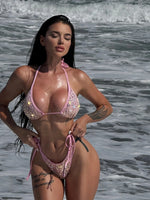 Shiny Sequin Pink Black Bikini Women Sexy Mesh Push Up Bra Tie Side Thong Swimsuit 2026 Brazilian BeachBathing Suit Swimwear