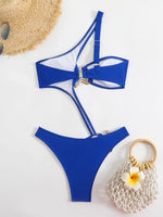 Sexy Black Hollow Out Bikini 2025 Women One Shoulder Metal DesignerBackless Thong One Piece Swimsuit Summer Bathing Suits