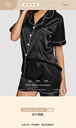 Sweet Simple Ice Silk Pajamas for WomenThin Short-sleeved Home Clothes Suit Nightwear Women's Pajamas Set Nightie Summer