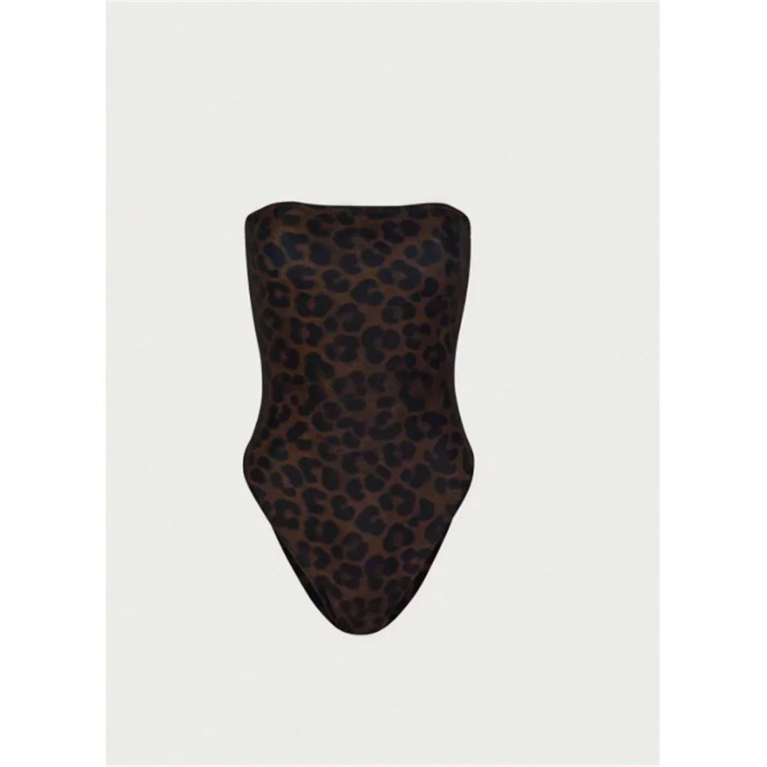 S - XL New Leopard Printed Bandeau Women Swimwear One Piece Swimsuit Female High Leg Cut Monokini Bather Bathing Suit Swim V8051