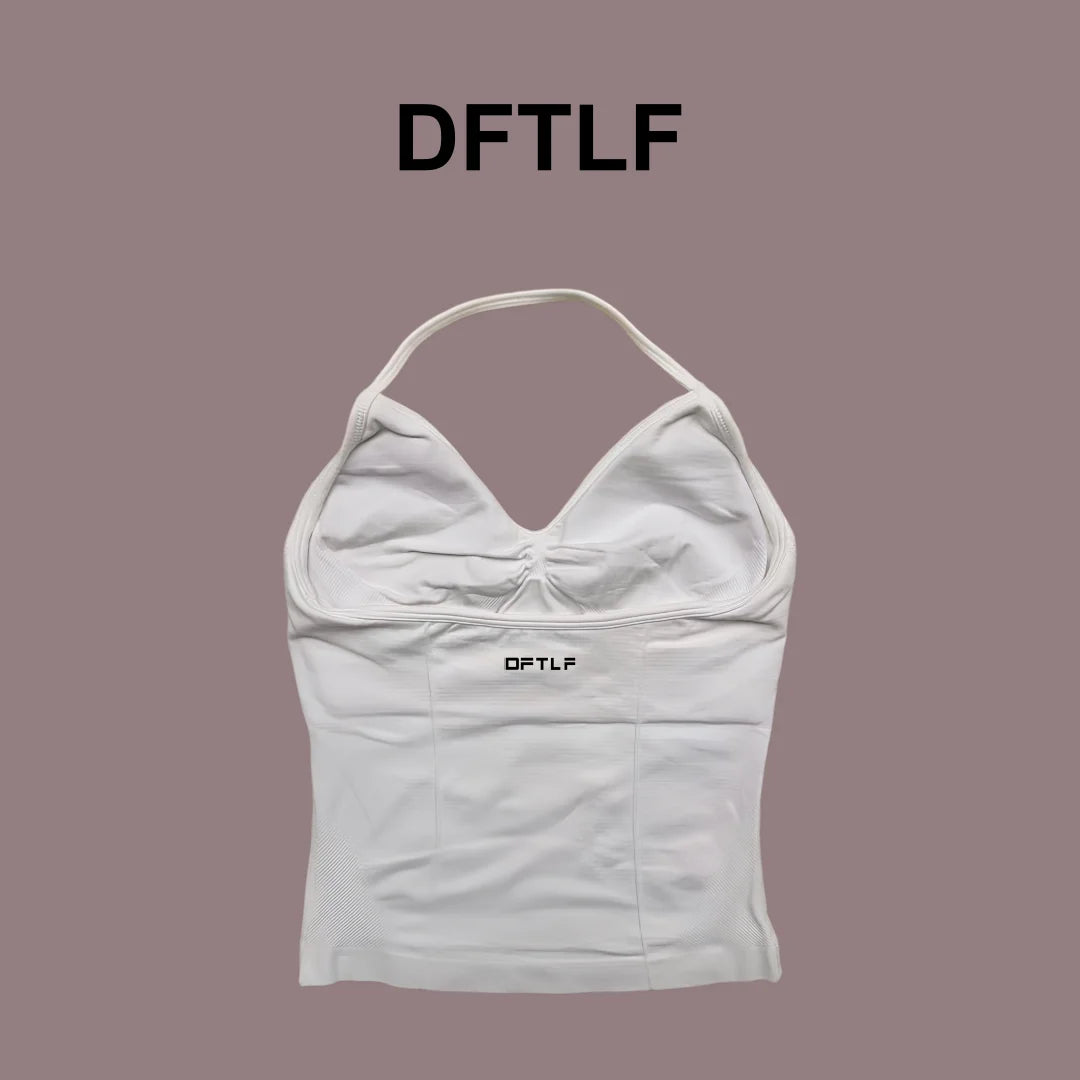 DFTLFNew Women Seamless V-neck Sports Vest Breathable Sleeveless Yoga Top Detachable Padding Slim Fit Gym Running Workout Athlet