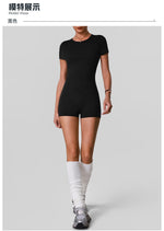 Butt Lifting One Piece Body Shaping Yoga Jumpsuit Women Short Sleeve Hollow Out Backless Bodycon Shorts Sports Suit Workout Wear