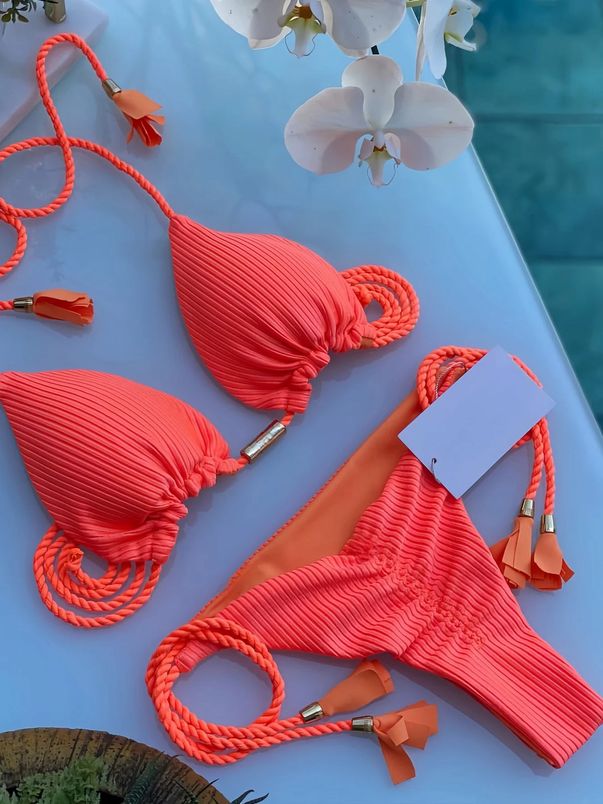 Sexy Braiding rope Bandage Solid Bikini Set Women SwimsuitPit strip fabric Triangle Swimwear Bathing Suit Brazilian Biquinis