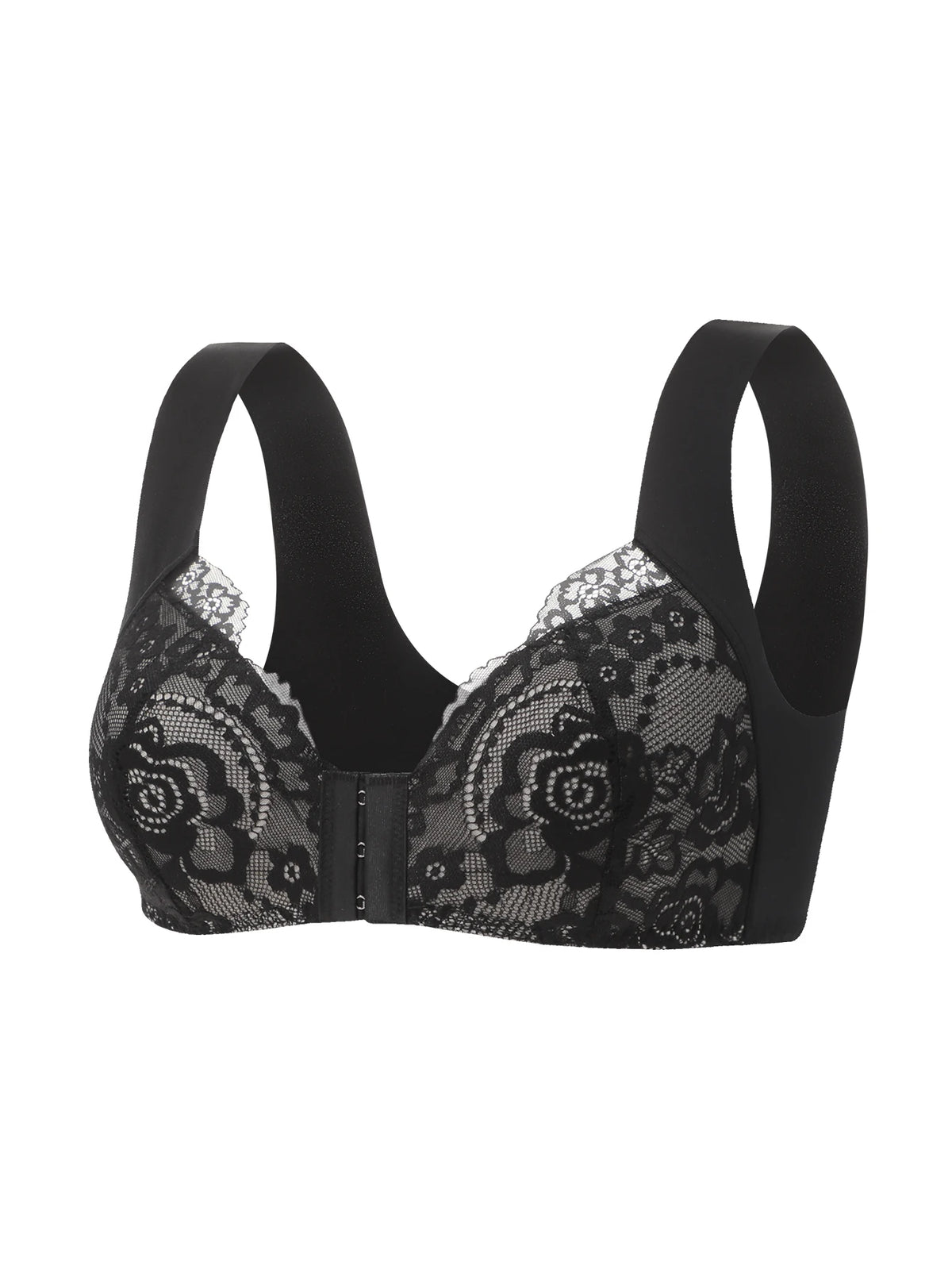 Women Front Closure Floral Lace Bra Wireless Wide Strap Breathable Anti Sag Support Daily Sleep Underwear Soutien Gorge Femme