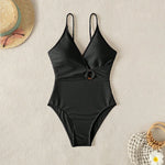Sexy White Black Swimwear Women 2026 Deep V Neck Hollow Out Ring Linked Slim Fit One Piece Swimsuit Beach Bathing Suit Monokini