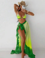 Sexy Green Tie Dye Gradient Bikini Set Women Mesh Split Long Skirt 3 Piece Swimsuit 2026 Bathing Suit Holiday Swimwear Biquini