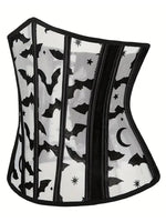 Women Underbust Corset Tops Halloween Bat Print Bustier Shapewear Tie up Cincher Waistband for Dress Streetwear