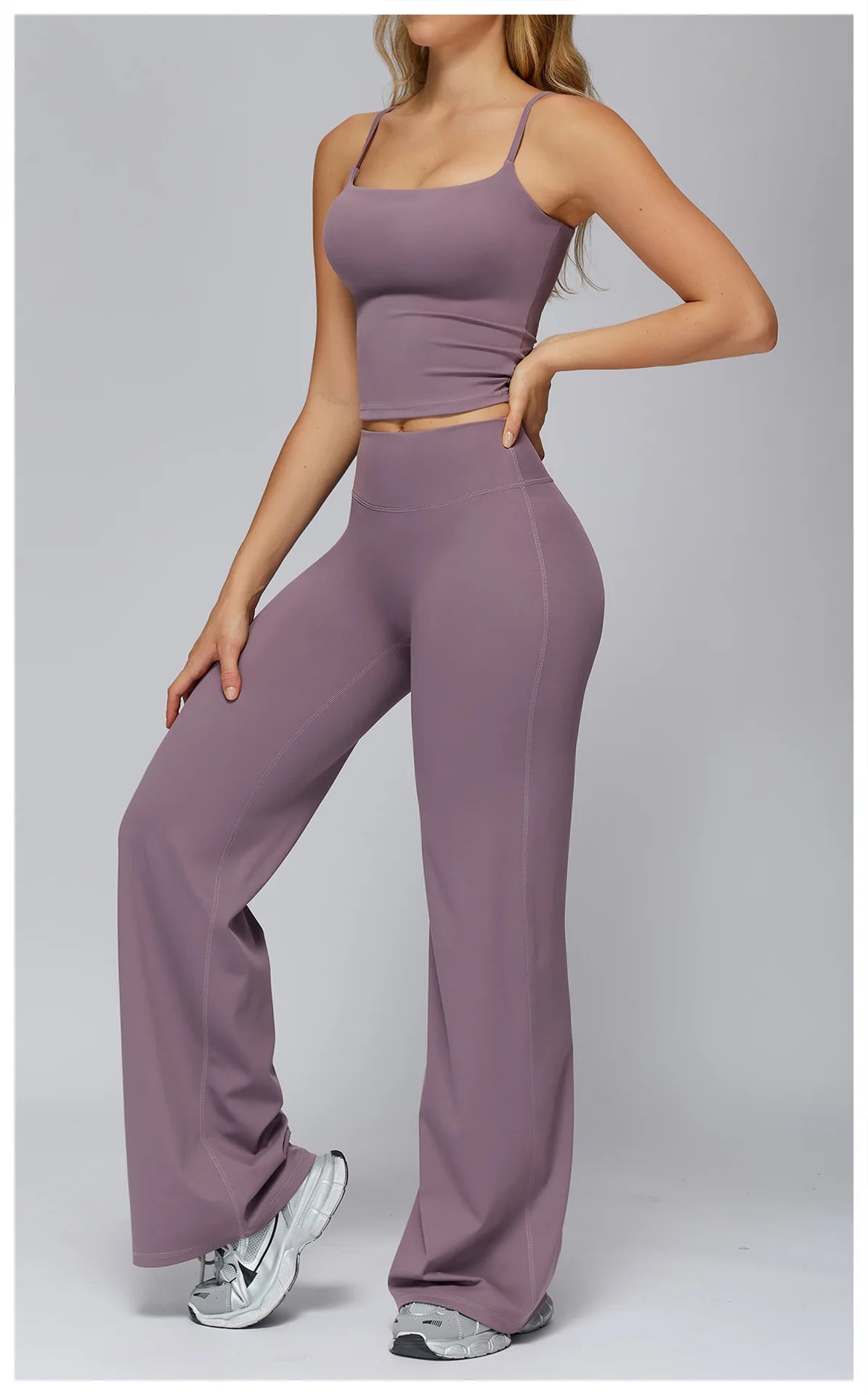 Yoga Suit Gym Fitness Set Hanging Neck Slim Sports Tank Top High Waist Wide Leg Pants Tracksuit Outdoor Running Athletic Wear