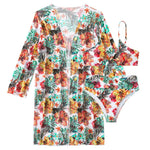 Sexy High Waisted Bikini 3 Pieces Floral Printed Swimsuit Size 3XL-S Women Bikini Set With Mesh Long-Sleeved Blouse Super Sales
