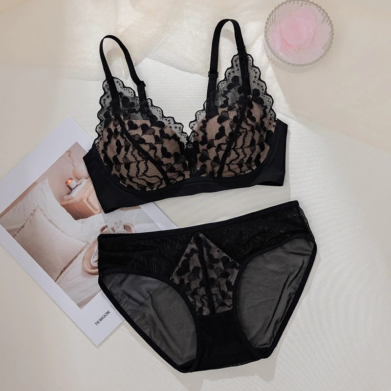 French Style Sexy Lace Underwear Set, Non-Padded Push Up Bra for Small Bust, Wirefree & Breathable, New Hot Bestseller MOYISU AB