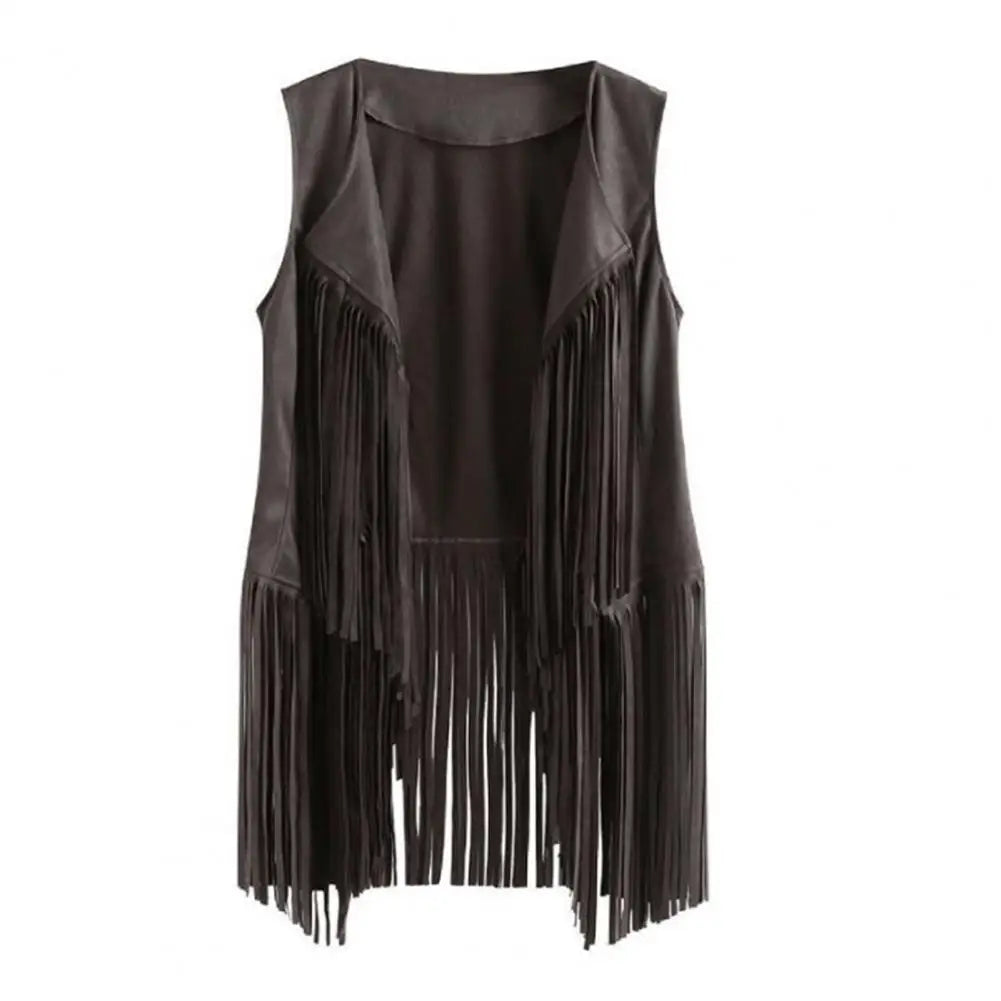 Open Front Tassel Cardigan Women's Fringe Vest Retro Sleeveless Jacket Cowgirl Western Outfits Outerwear