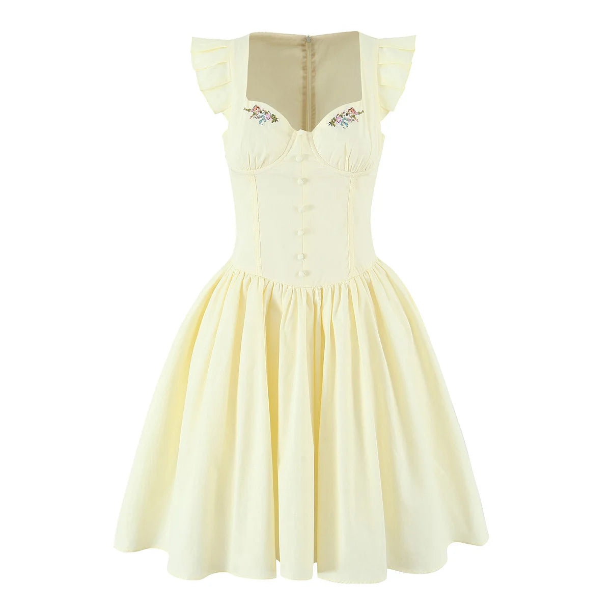 Floral Embroidery Cotton Summer Women's Dress Sleeveless Buttons Decor Short Mini Dress Elegant Yellow A-line New in Dress 2025