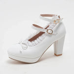 Women's Sweet Cute Lace Bow Lolita Platform High Heels, White Pumps Wedding Party Dress Shoes, Big Sizes 33-48