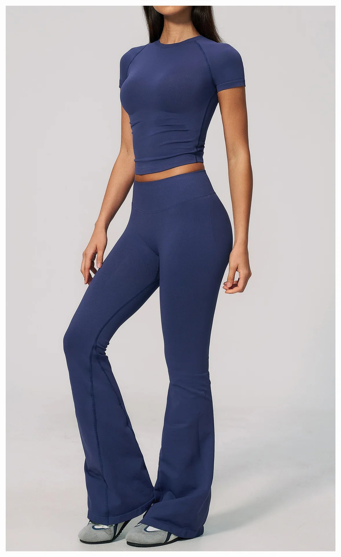 Seamless High Elasticity Yoga Sets Women Short Sleeve O Neck Sports T Shirts Workout Outfits Running Wide Leg Pants Fitness Suit