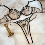 Sexy Lace Flowers Embroidery Lingerie Set Summer Ultra Thin Breathable Bra and Thong Sets Women Wide Version Romantic Underwear