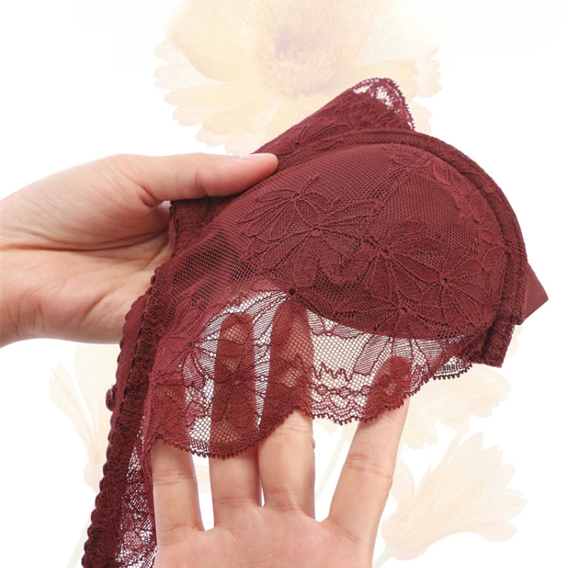 Red Black Lace Bra for Women Sexy Hot Bra Thin Unlined Minimizer Slimming Push-up Bra 70 75 80 85 BCDEWomen Underwear OWD6145