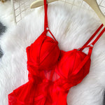 MOYISU Sexy Instagram Viral Bodysuit Women Pure & Sexy Sheer Mesh Halter Push Up Pads Summer Lingerie Euro Style Hot Sale SG