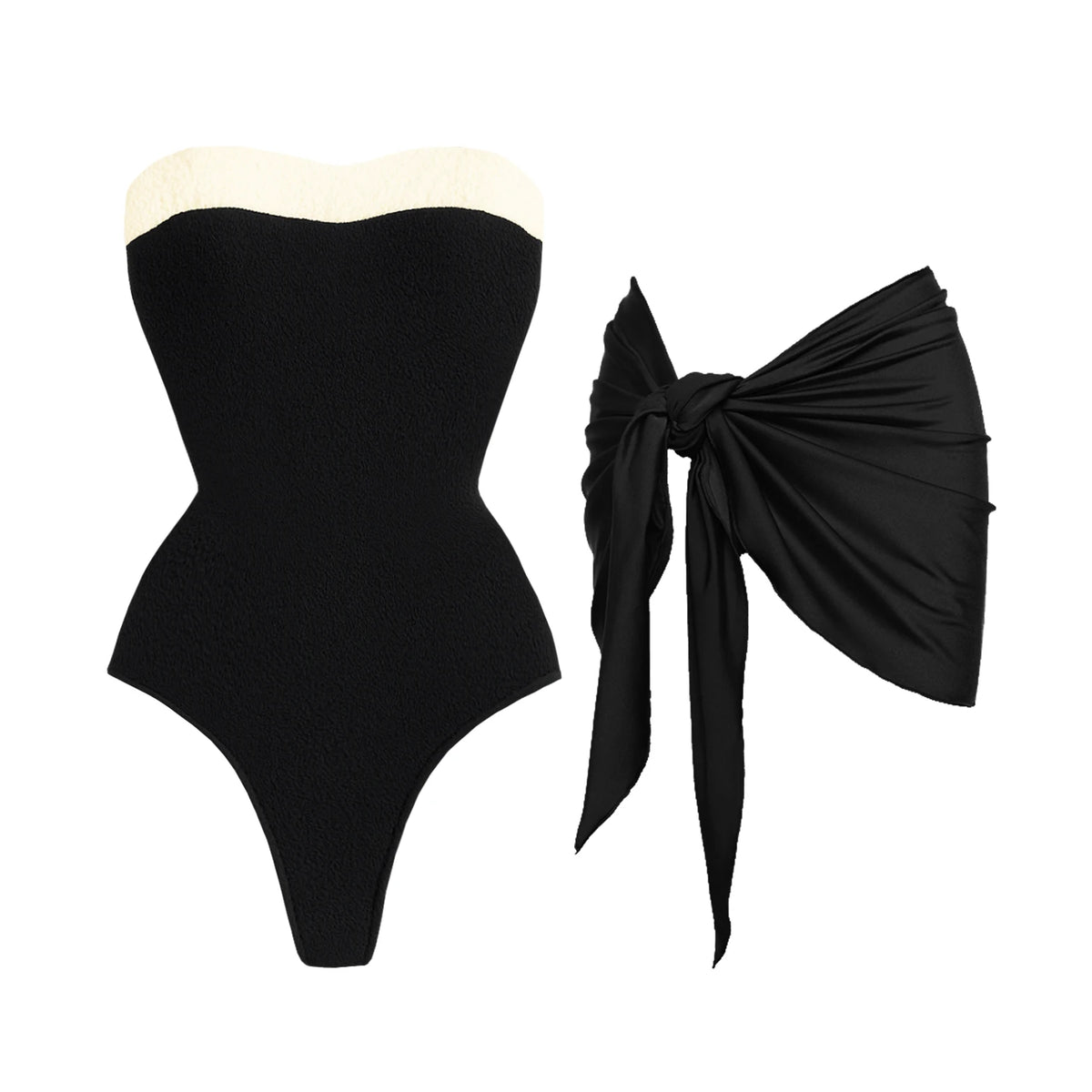2Pcs Black White Swimsuit 2026 Bandeau Biquini Women Sexy Bikini Push Up Swimwear Female Patchwork Dress Bathing Suits Beachwear
