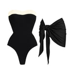 2Pcs Black White Swimsuit 2026 Bandeau Biquini Women Sexy Bikini Push Up Swimwear Female Patchwork Dress Bathing Suits Beachwear