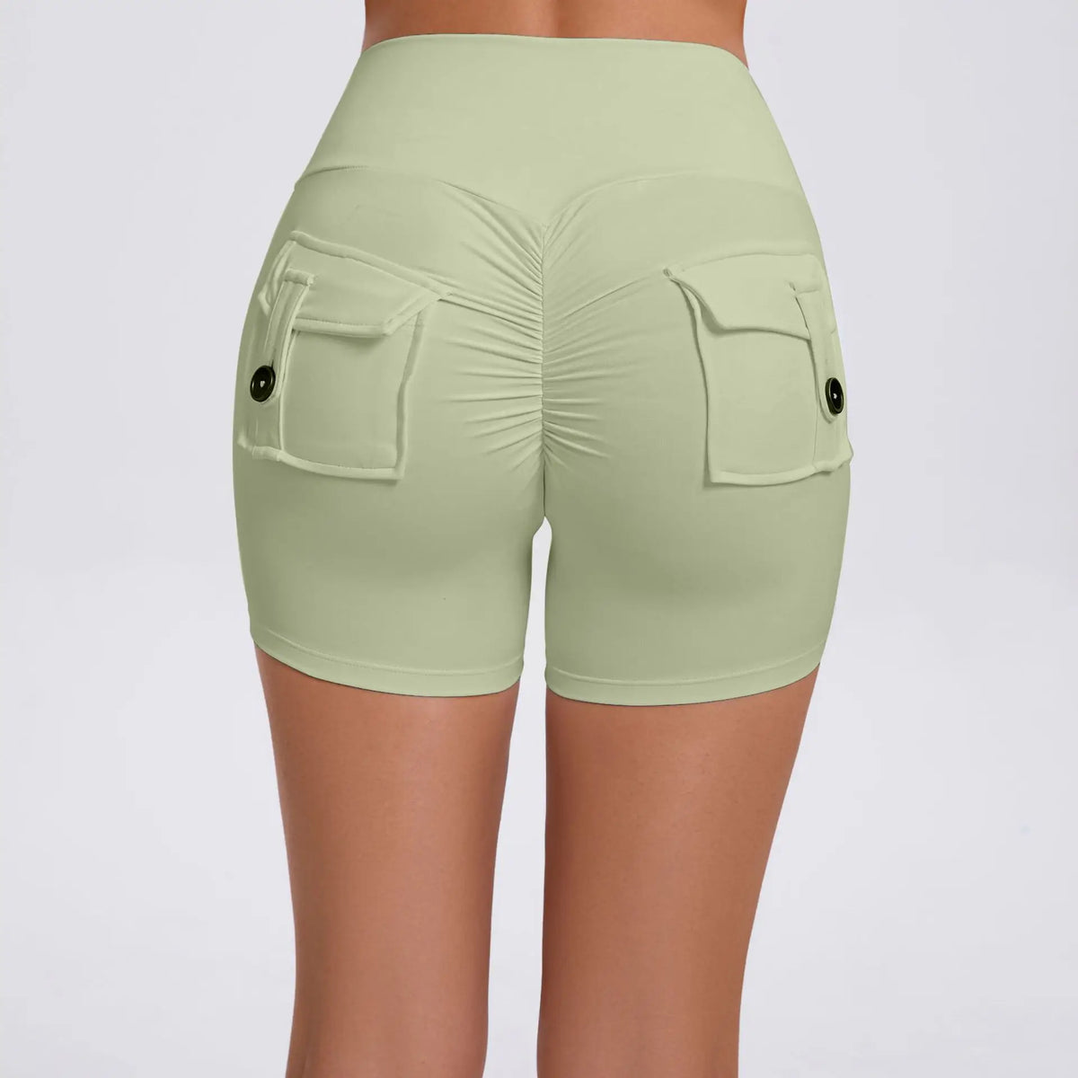 Women's Peach Lifting Yoga Shorts - High Waisted Stretchy Workout Shorts with Button Quick-Dry Tummy Control for Running Fitness