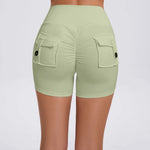 Women's Peach Lifting Yoga Shorts - High Waisted Stretchy Workout Shorts with Button Quick-Dry Tummy Control for Running Fitness