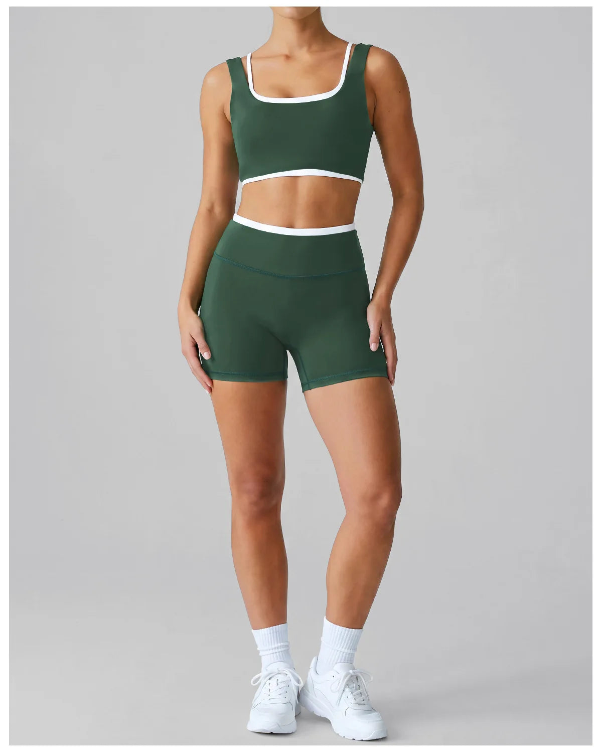 Double Layered Contrasting Yoga Sets Women Shock-absorbing Sports Bra Gym Workout Clothes Outwear High Waist Pants Fitness Suits