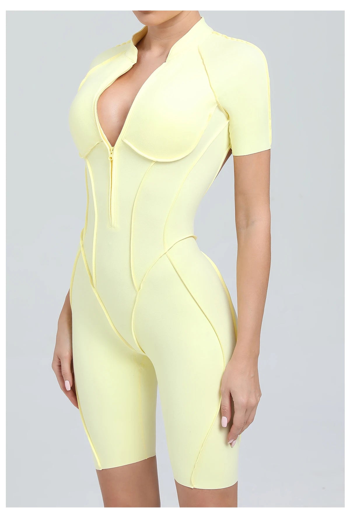 Summer Zipper Workout Jumpsuit Sports Overalls Women Running Fitness Short Sleeve Yoga Bodysuit