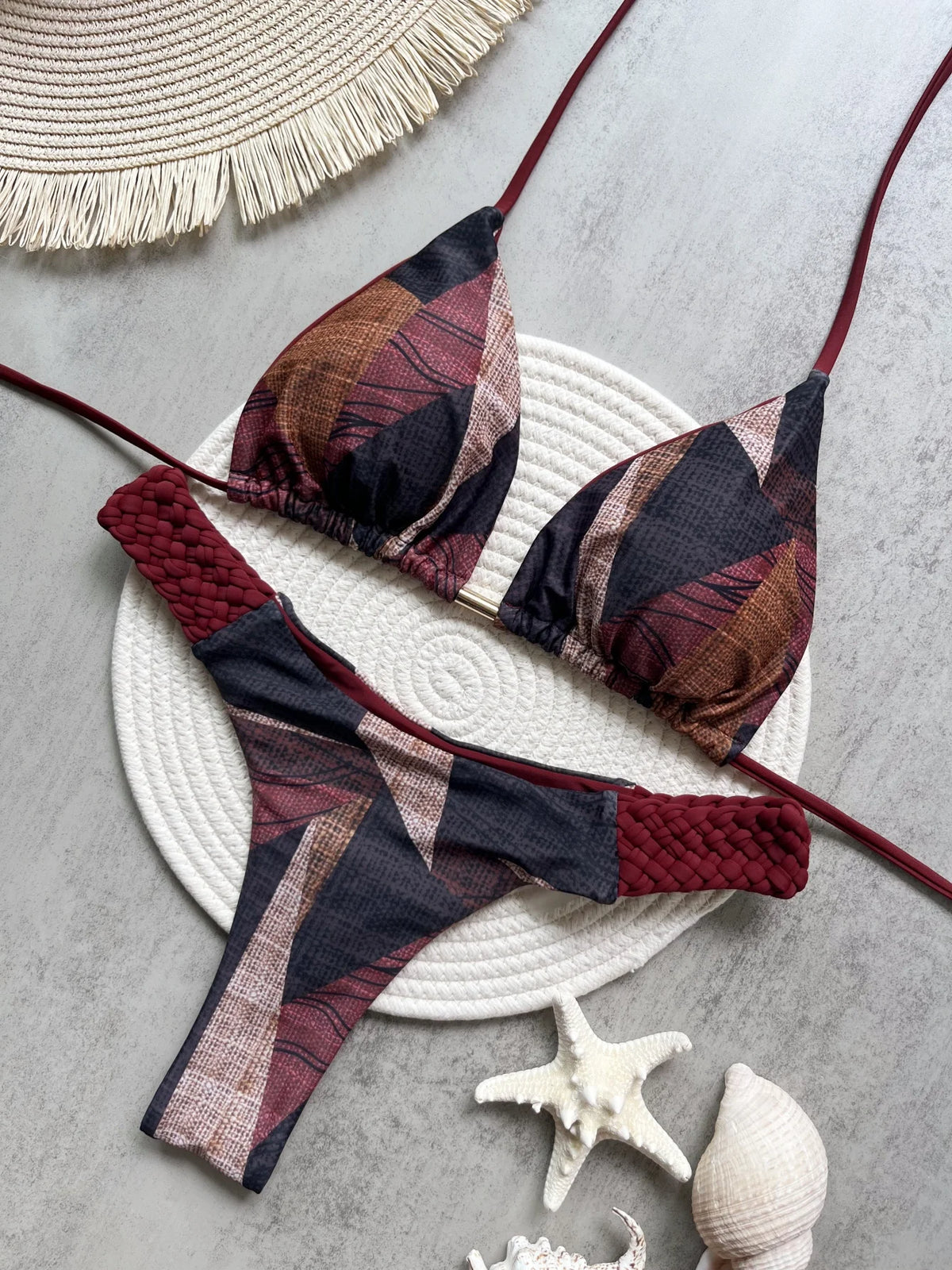 Fashion Print Halter Mini Thong High Cut Bikini Female Swimsuit Women Swimwear Two-pieces Bikini Set Bather Bathing Suit Swim