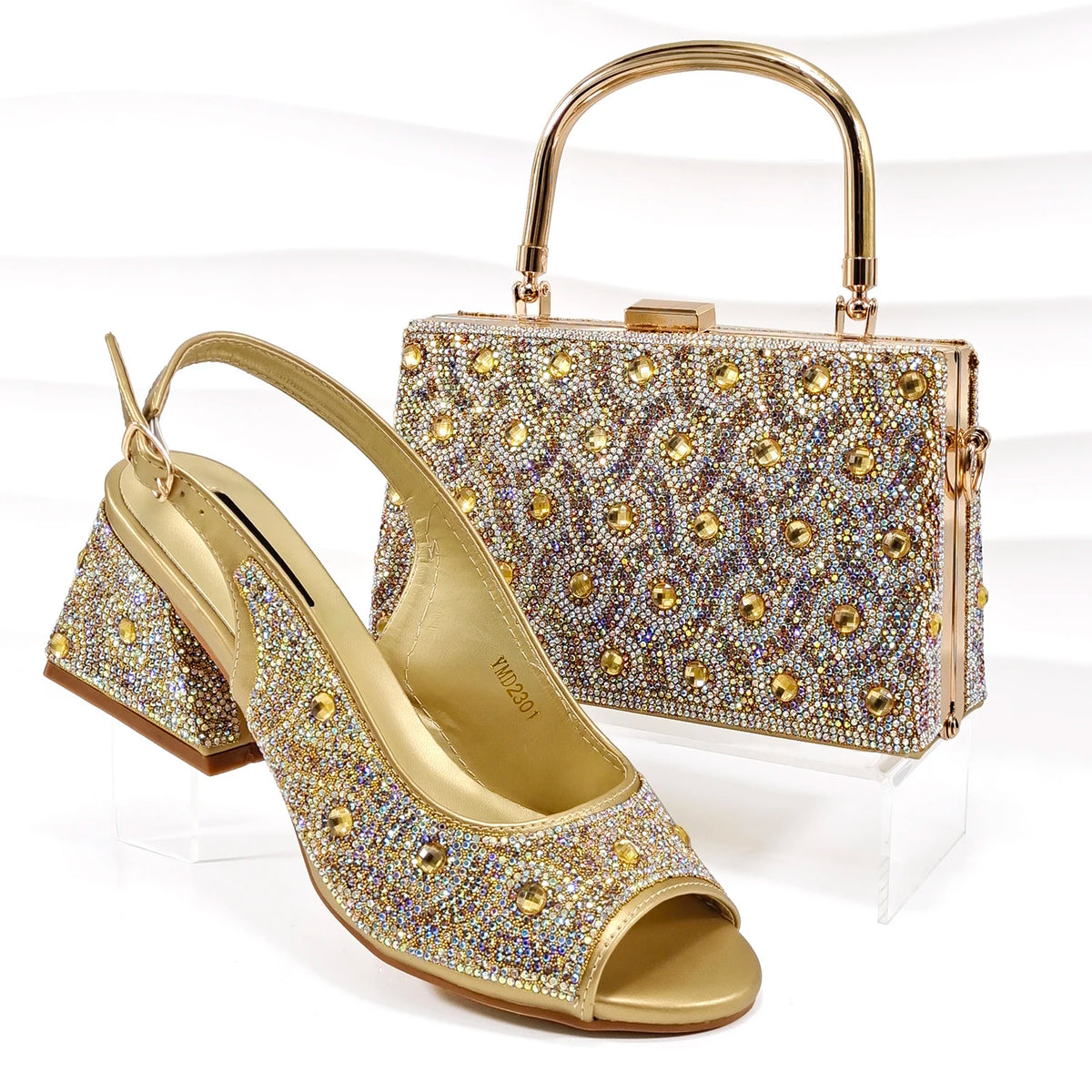 doershow Italian brown Shoes And Bag Sets For Evening Party With Stones Italian Leather Handbags Match Bags! HMP1-21