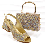 doershow Italian brown Shoes And Bag Sets For Evening Party With Stones Italian Leather Handbags Match Bags! HMP1-21