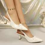 Bow Pointed Toe High Heels Sandals Women Fashion Design Stiletto Heeled Mules Sandals Woman Summer Plus Size 43 Slingback Shoes