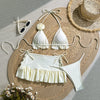 Sexy Ruffles Cover Up 3 Piece Bikinis Sets Women Black White 3D Floral Push Up Bra Thong Swimsuit Bathing Suit Swimwear 2026