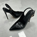 Women White Patent Leather Slingback Pumps Pointed Toe Thin Stiletto High Heels Buckle Strap Dress Shoes for Wedding Party Offic