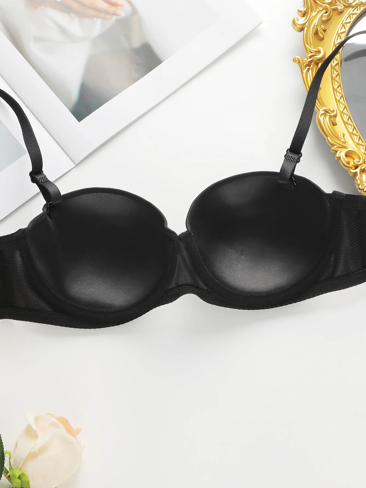 Women's sexy embroidered lace bra with steel rims gathered push up straps adjustable breathable bra B6086