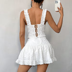 Sexy Solid Color Tank Top Women Lace Ruffles Strap Front Tie Underwire Slim Fit Fishbone Camisole Streetwear Party Club Tops