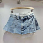 New Fashion Women's Irregular Fake Two-piece A-line Mini Denim Skirts 2026 Autumn Trendy High Waist Skirt Female Fashion XHV4