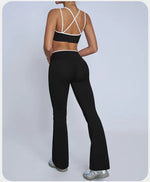 Tight Naked Yoga Shorts Suit Women Double Strap Sports Bra High Waist Flare Leggings Fitness Suit Gym Running Workout Clothes