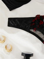 Sexy Women Lingerie Steel Ring Bra and Panty Set Red Floral Embroidery Lace Lingerie Intimate Seamless Underwear Three-point Set