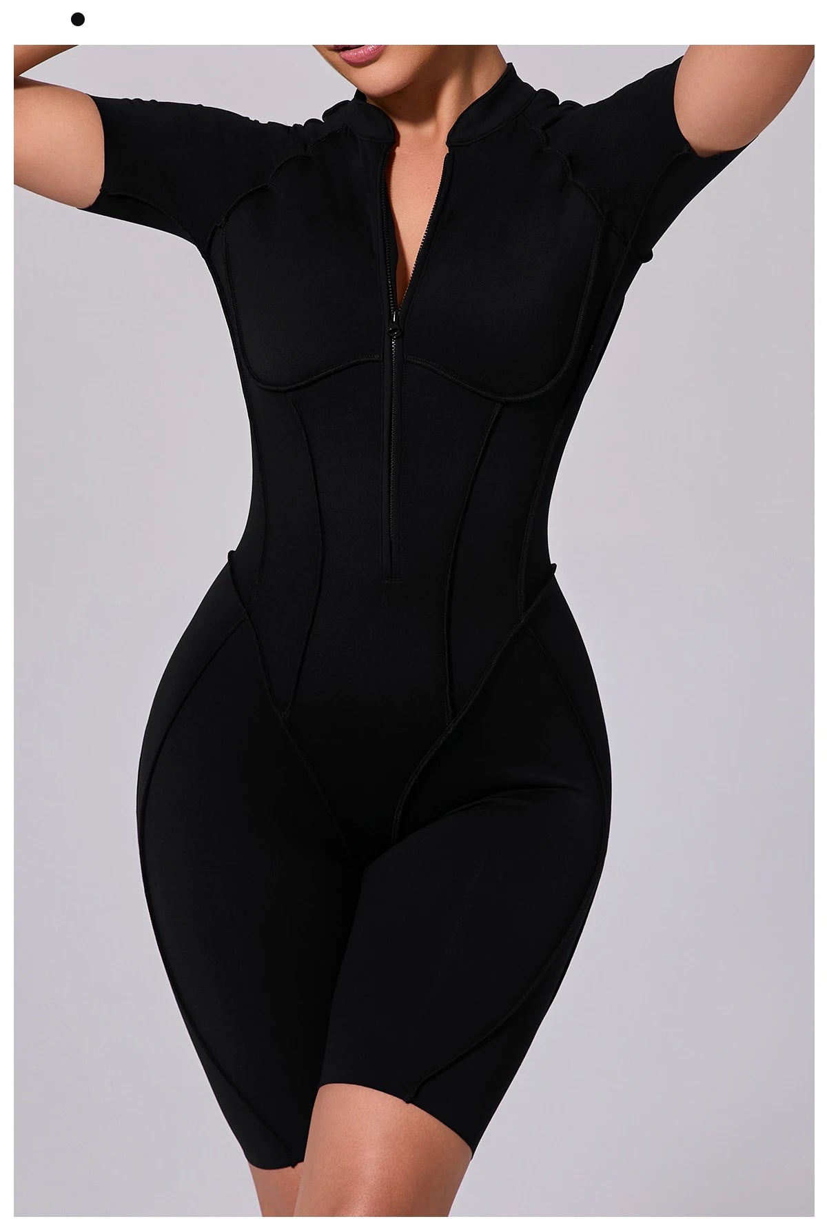 Summer Zipper Workout Jumpsuit Sports Overalls Women Running Fitness Short Sleeve Yoga Bodysuit